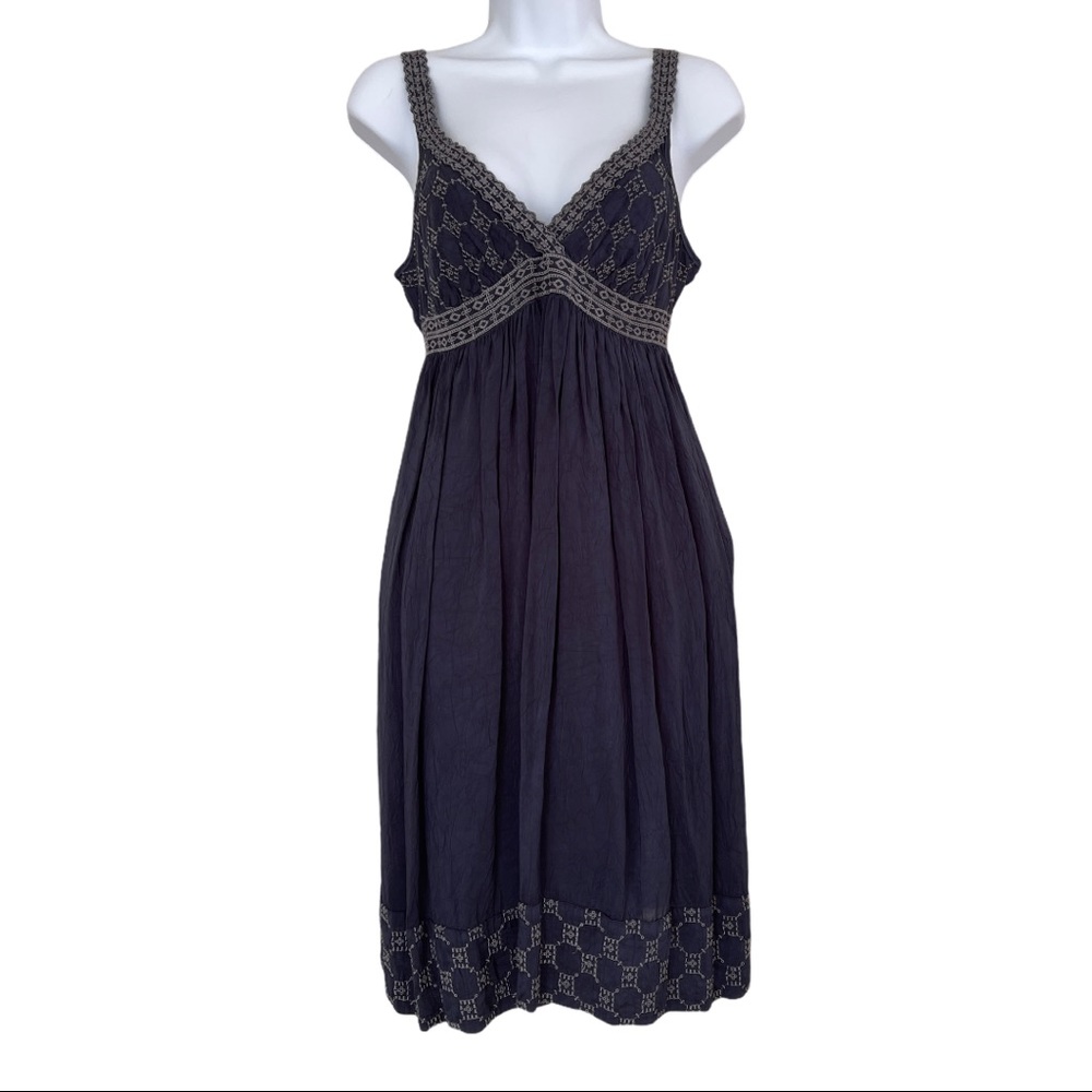Johnny Was dress sundress blue embroidered sash S
